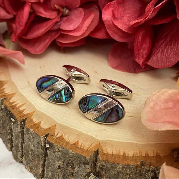Natural Abalone Shell Silver Oval Cufflinks - Picture 5 of 16